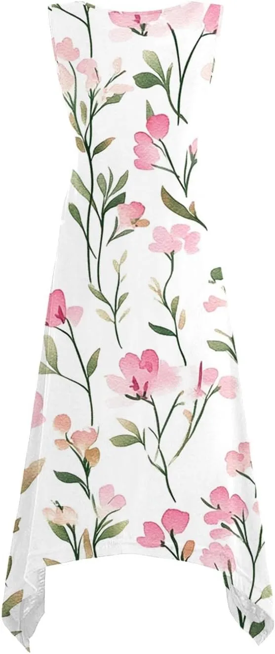 Boho Dresses for Women 2025 Causal Fashion Floral Print Bohemian Dress Sleeveless Scoop Neck Ruffle Tank Sundress