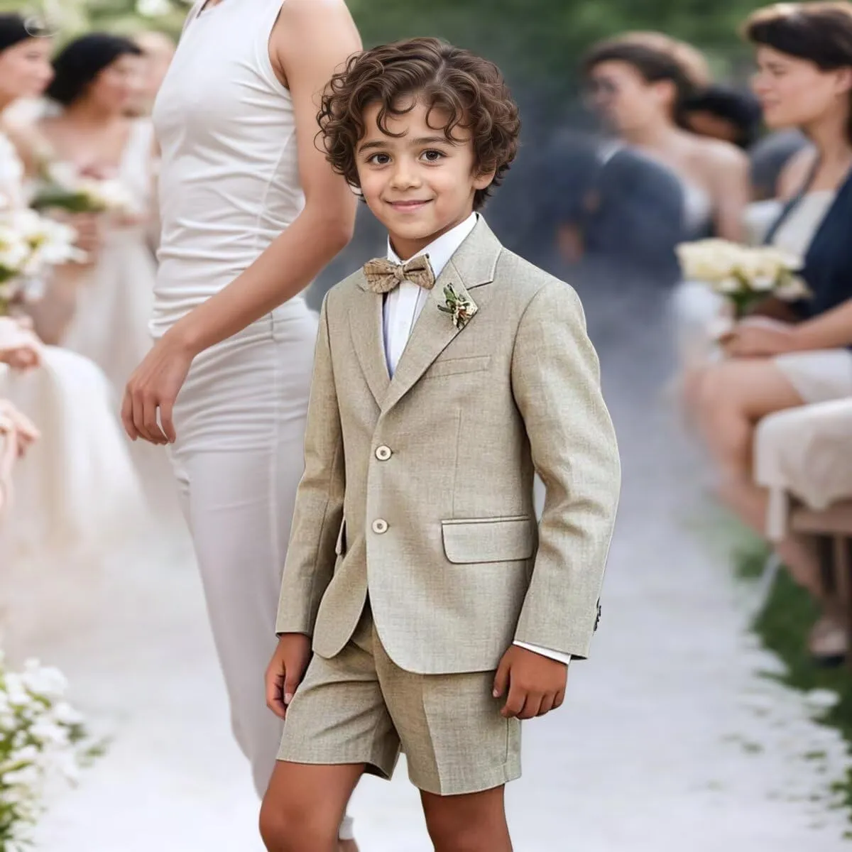 Boys Linen Suits Shorts Suit for Boy Summer Beach Wedding Outfit Casual Lightweight 2 Pieces Blazer Short Set