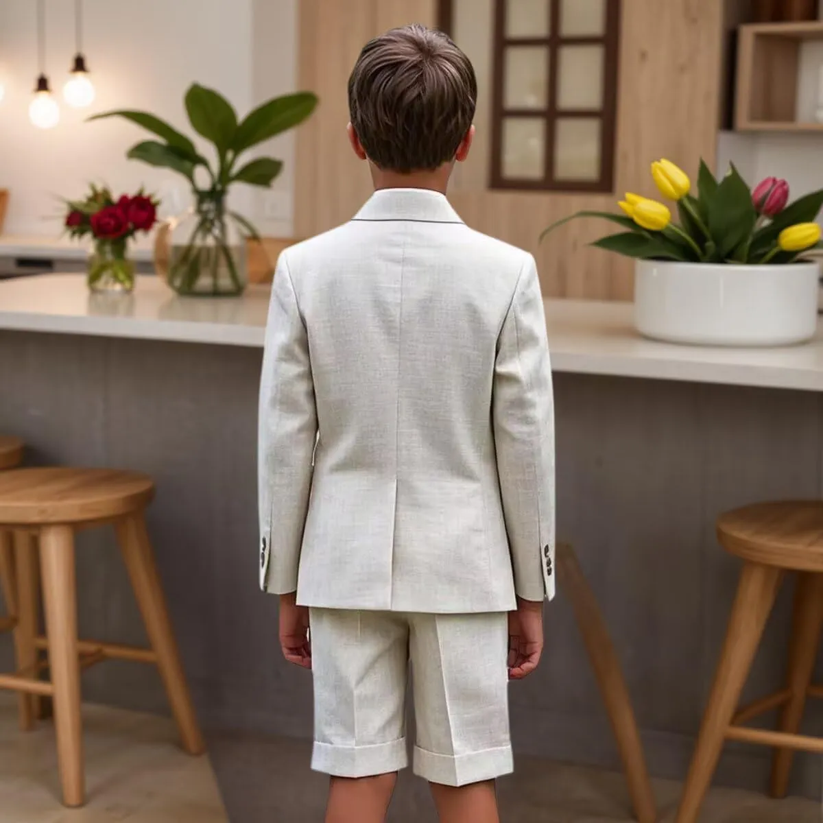 Boys Linen Suits Shorts Suit for Boy Summer Beach Wedding Outfit Casual Lightweight 2 Pieces Blazer Short Set