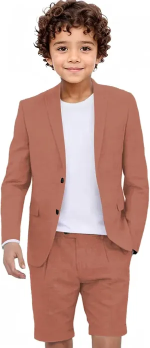 Boys Linen Suits Shorts Suit for Boy Summer Beach Wedding Outfit Casual Lightweight 2 Pieces Blazer Short Set