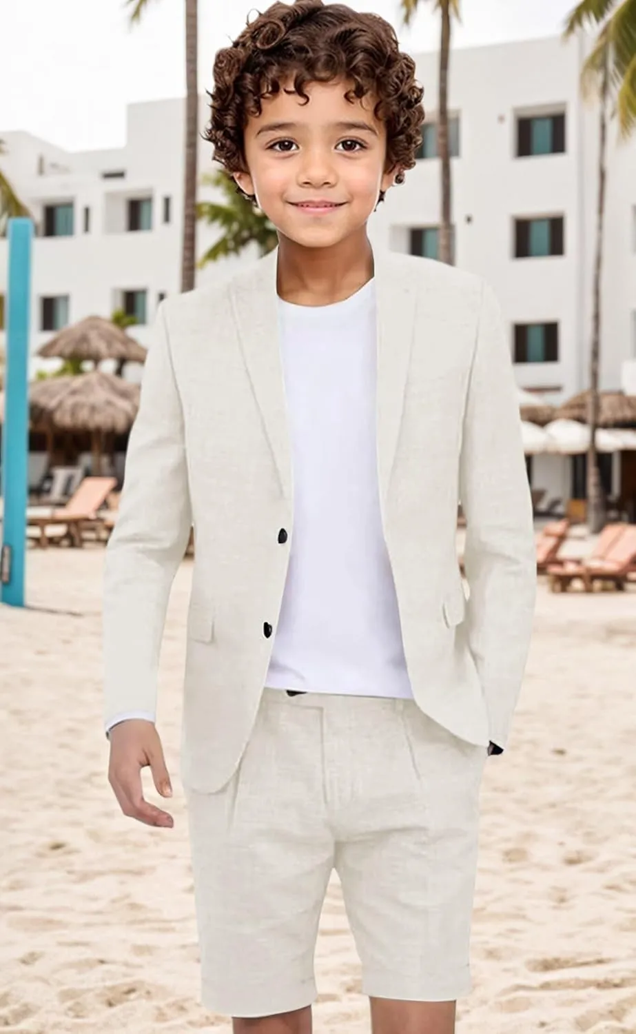 Boys Linen Suits Shorts Suit for Boy Summer Beach Wedding Outfit Casual Lightweight 2 Pieces Blazer Short Set