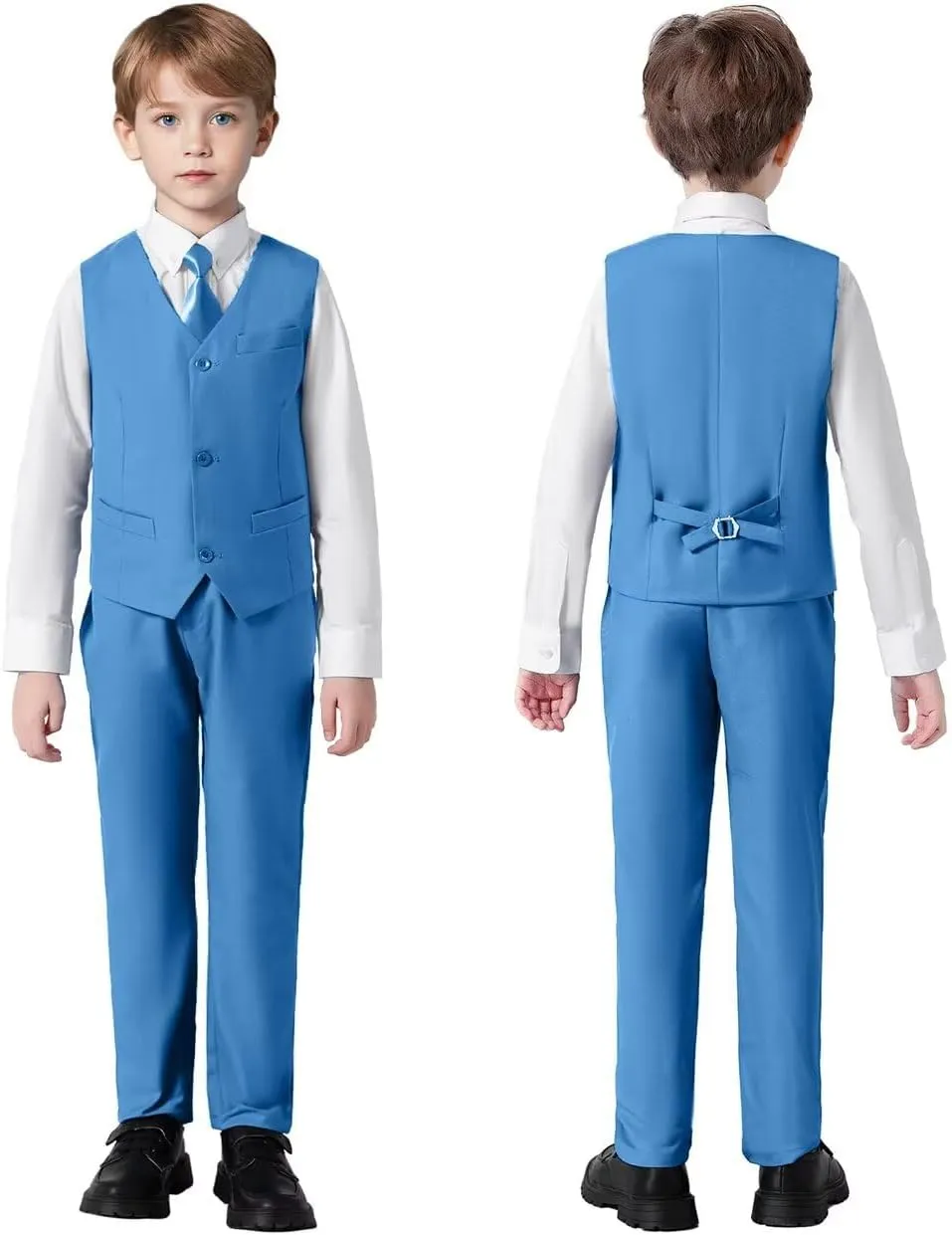 Boys Suits Set Slim Fit Kids Toddler Tux Suit for Teen Boy Wedding Outfit Communion Dress Clothes with Jacket Vest Pants Tie