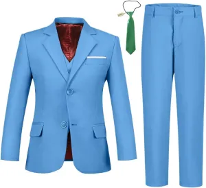 Boys Suits Set Slim Fit Kids Toddler Tux Suit for Teen Boy Wedding Outfit Communion Dress Clothes with Jacket Vest Pants Tie