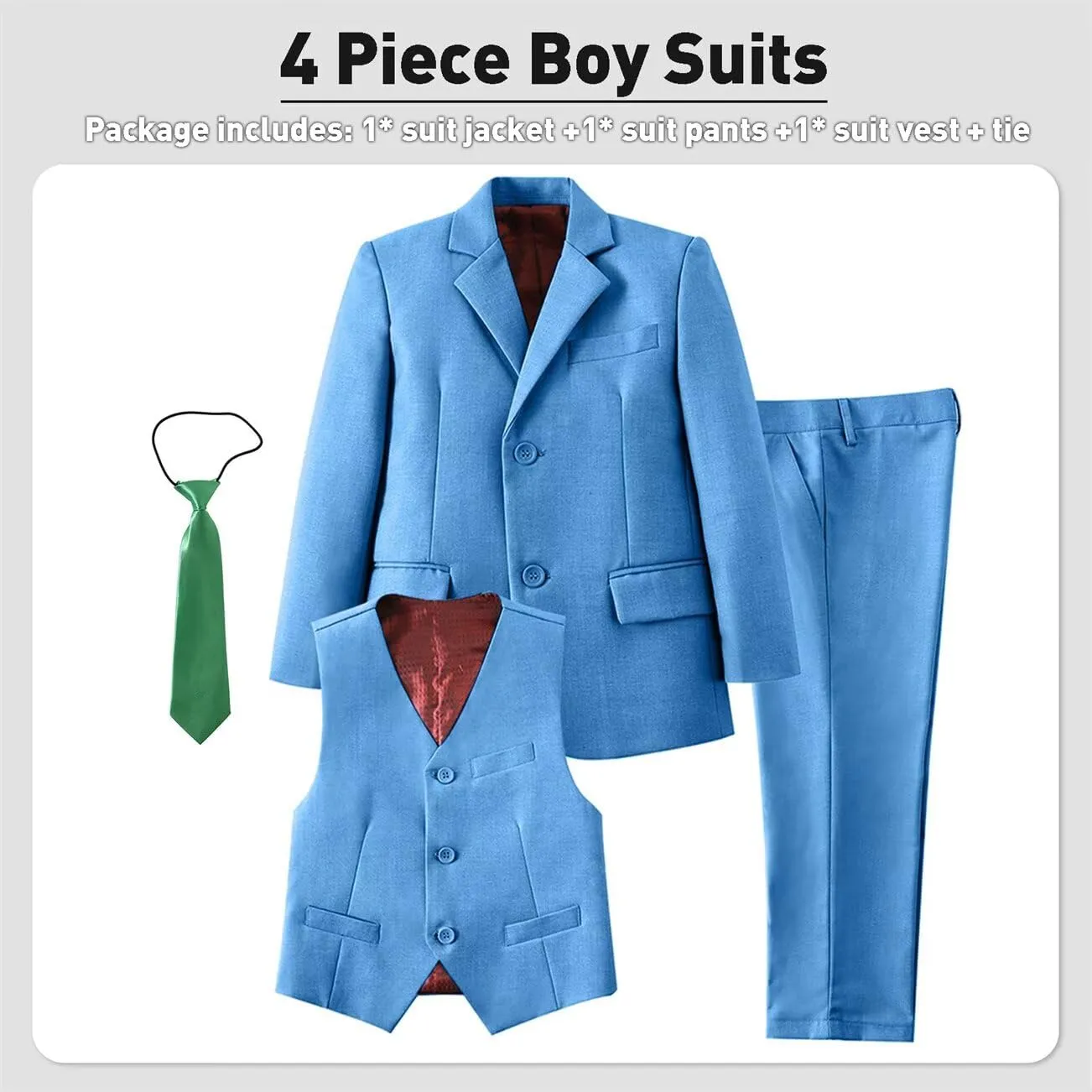 Boys Suits Set Slim Fit Kids Toddler Tux Suit for Teen Boy Wedding Outfit Communion Dress Clothes with Jacket Vest Pants Tie