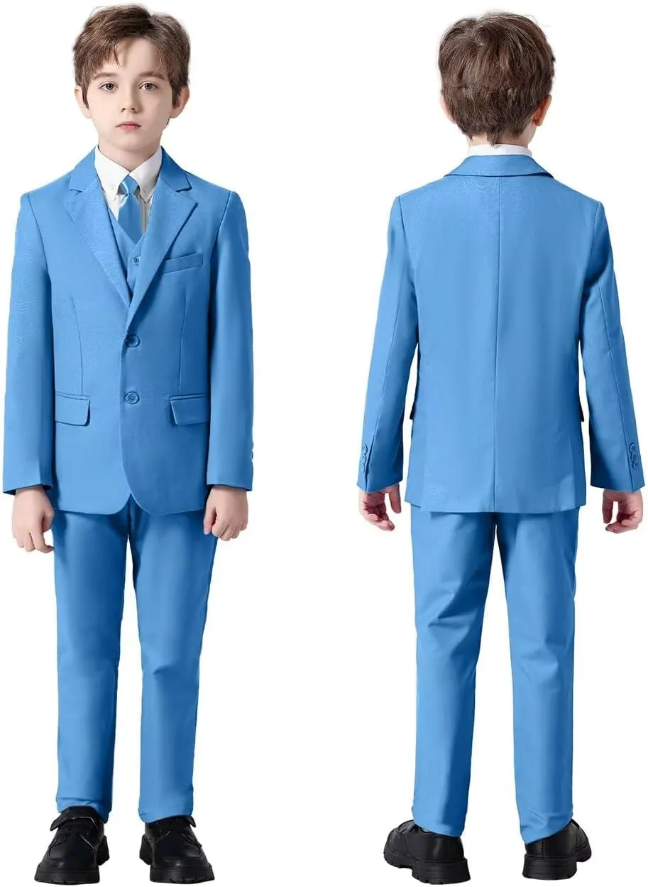 Boys Suits Set Slim Fit Kids Toddler Tux Suit for Teen Boy Wedding Outfit Communion Dress Clothes with Jacket Vest Pants Tie