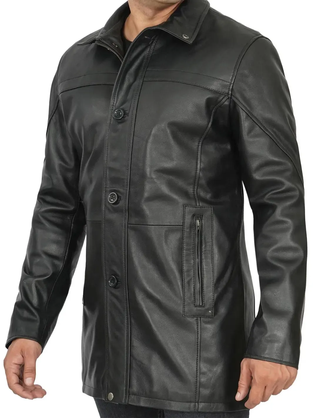 Bristol Men's Black Leather Car Coat
