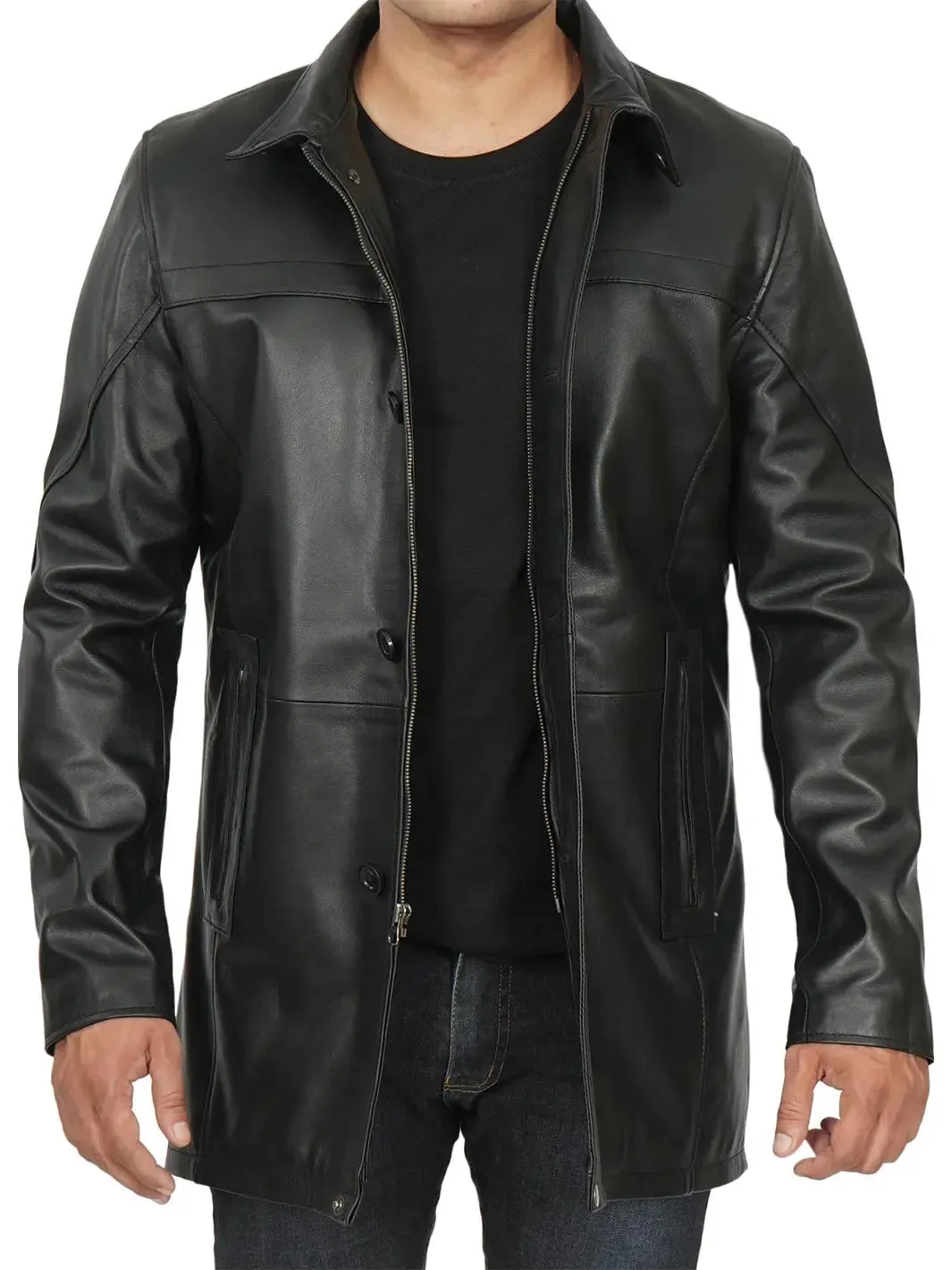 Bristol Men's Black Leather Car Coat