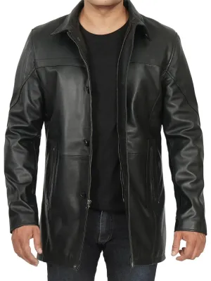 Bristol Men's Black Leather Car Coat