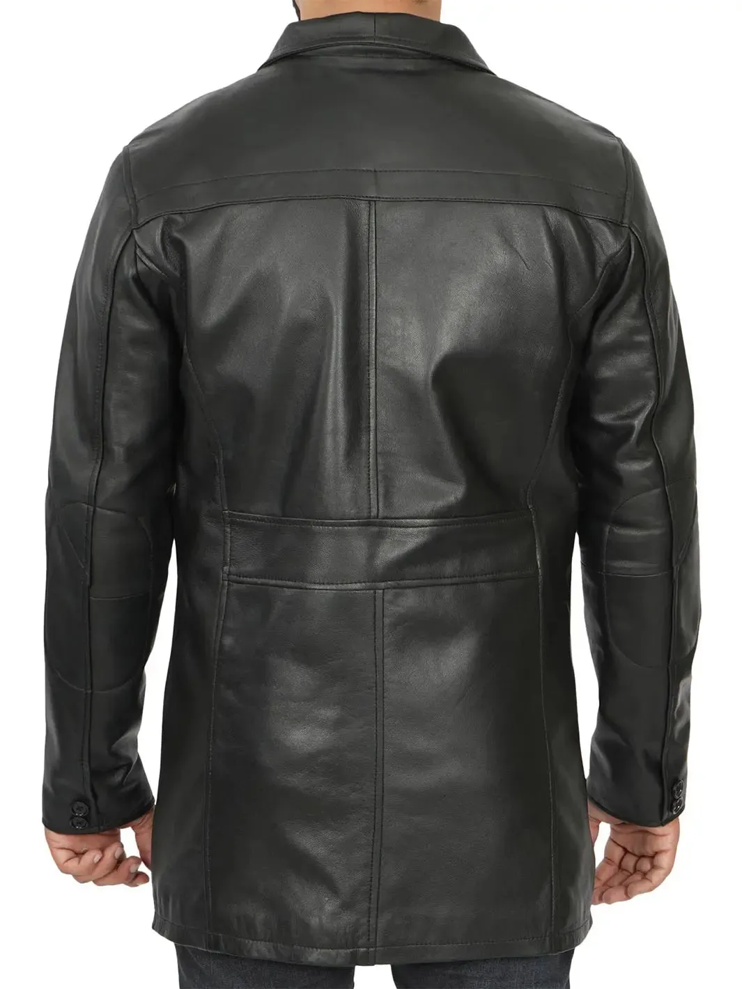 Bristol Men's Black Leather Car Coat