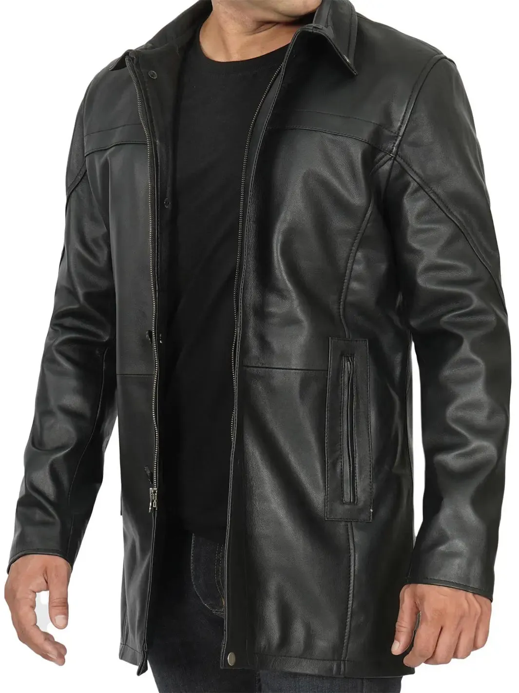 Bristol Men's Black Leather Car Coat