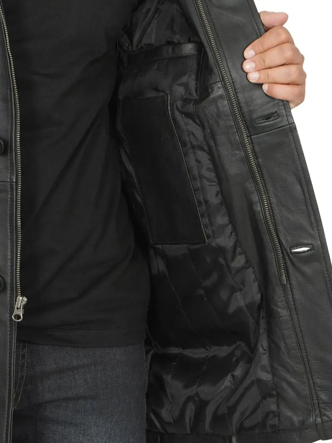 Bristol Men's Black Leather Car Coat