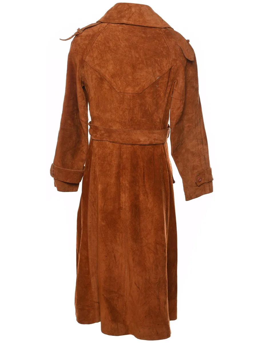 Button Front Classic Brown Suede Jacket - M