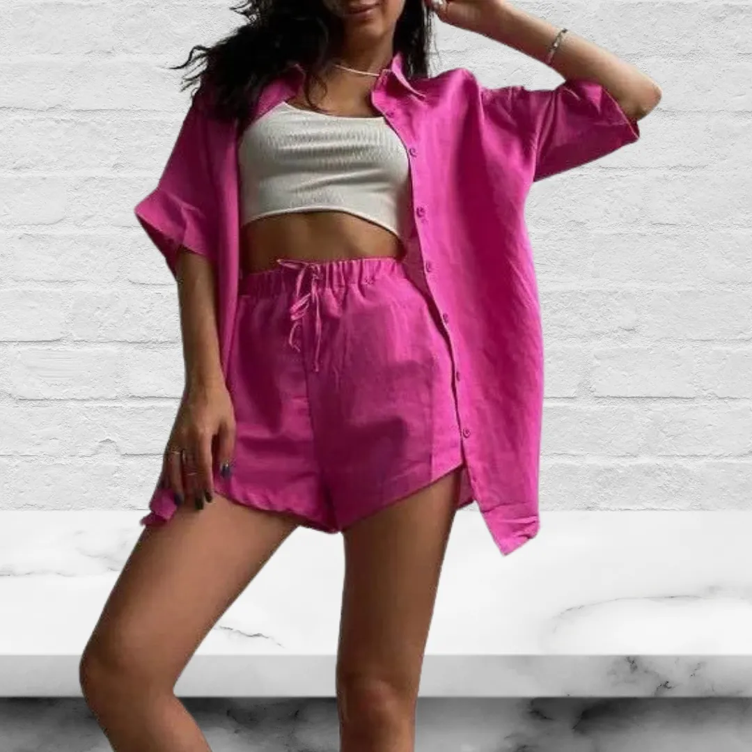 Casual 2 Piece Lounge Wear Shirt Short  Set