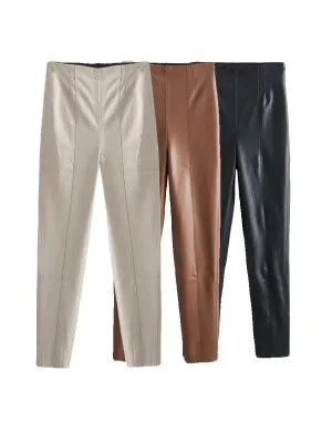 Casual Faux Leather Pants