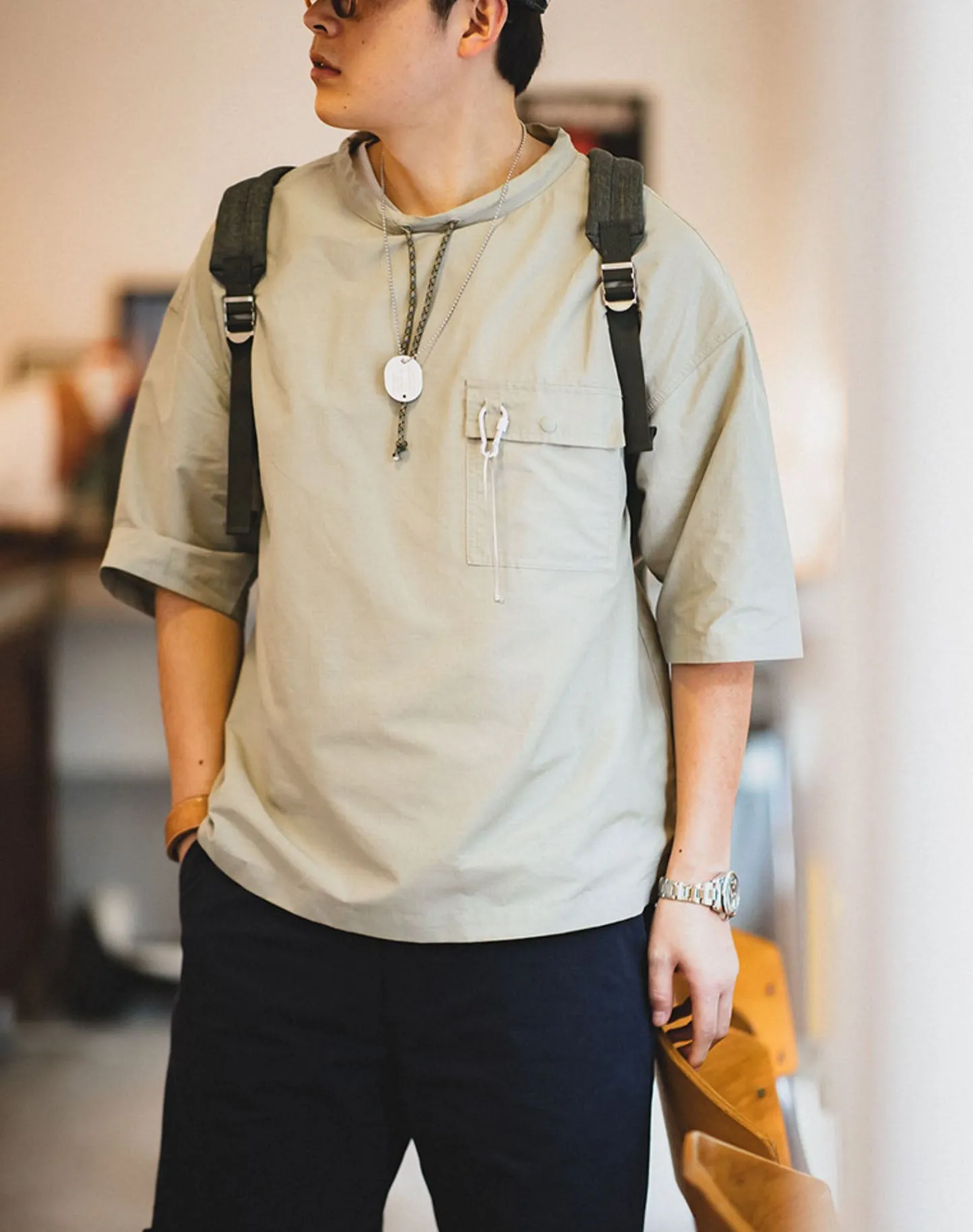 Casual Mountain Push Bag Loose Breathable Men's T-shirt
