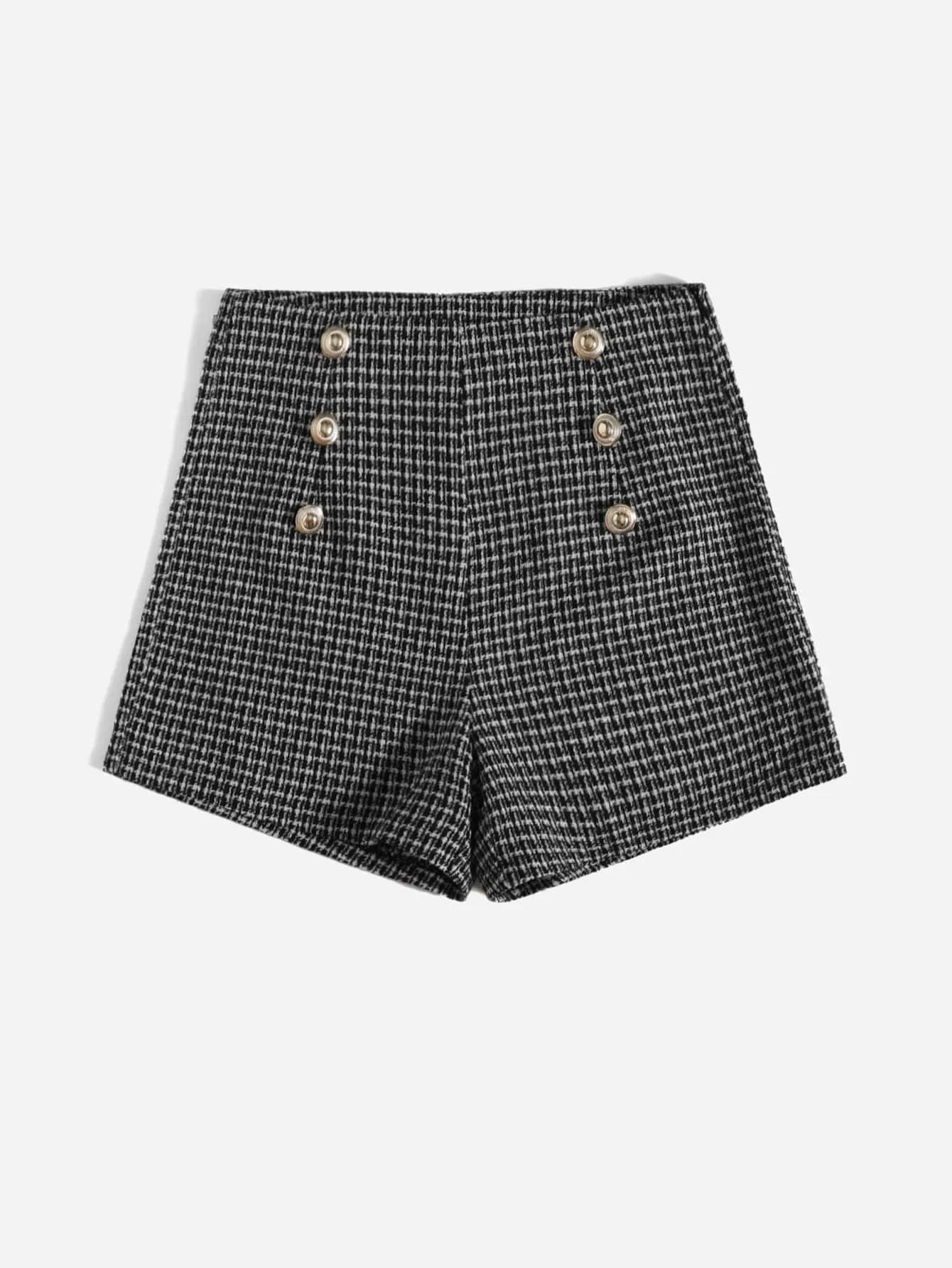 Casual Plaid Double Button High Waist Women Shorts