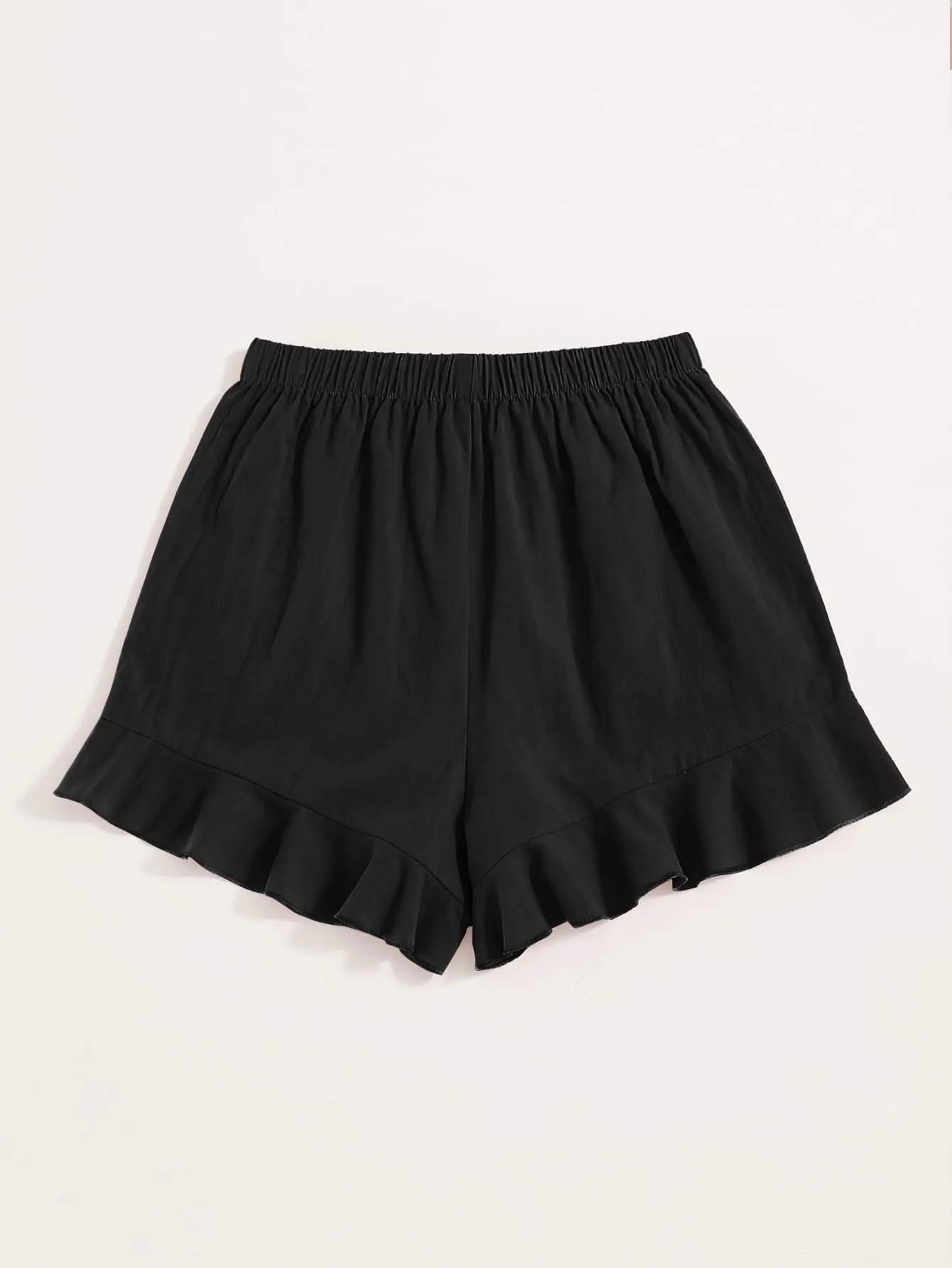 Casual Plain Ruffle Hem Natural Women Shorts
