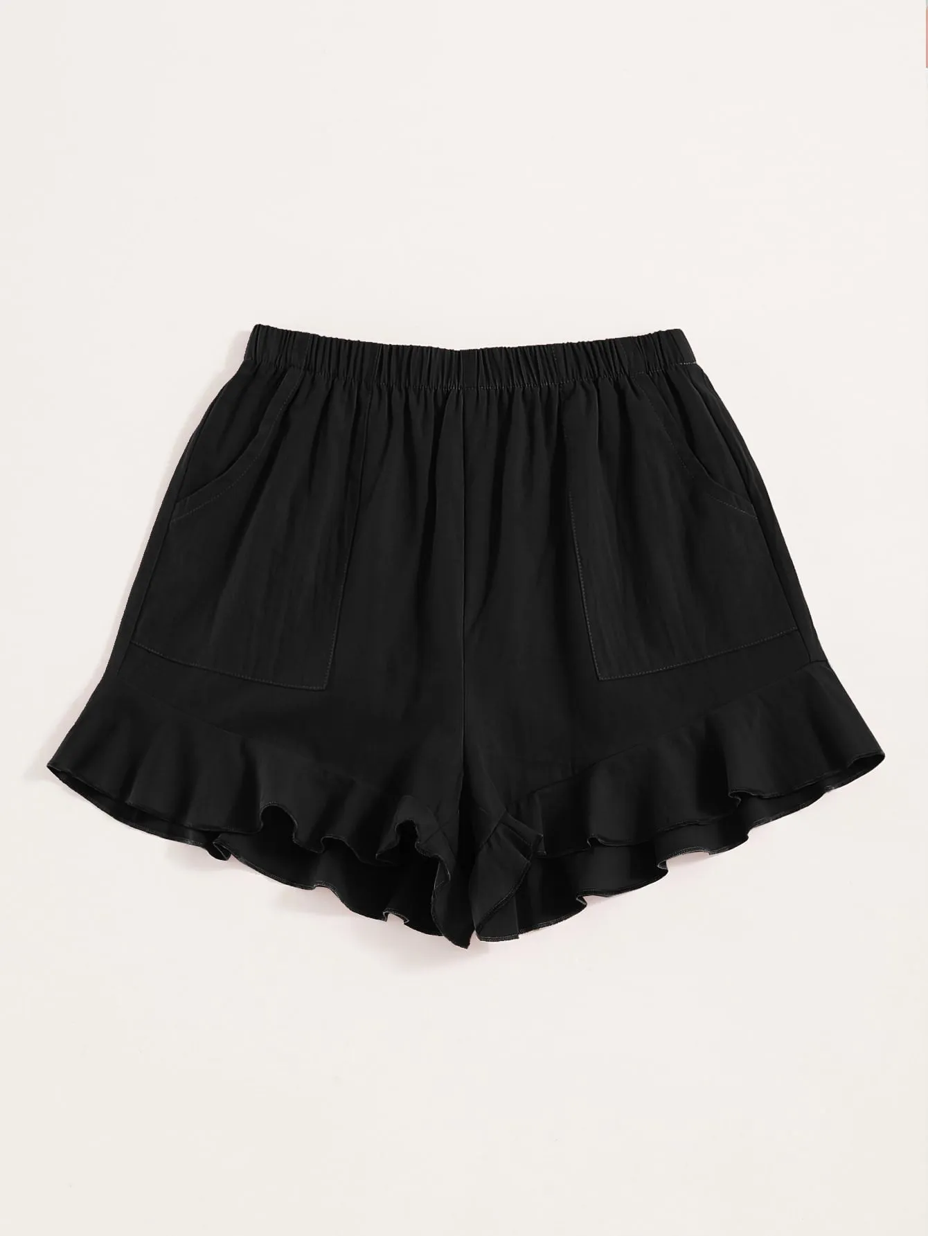 Casual Plain Ruffle Hem Natural Women Shorts