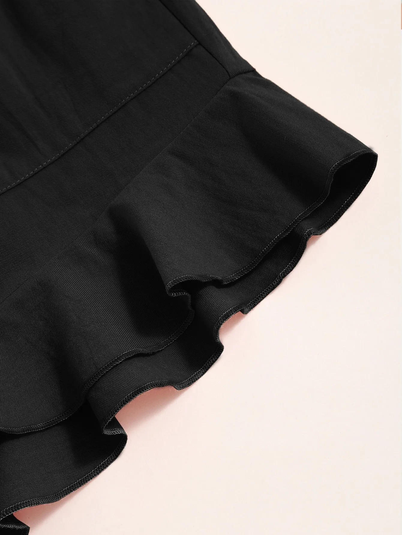 Casual Plain Ruffle Hem Natural Women Shorts