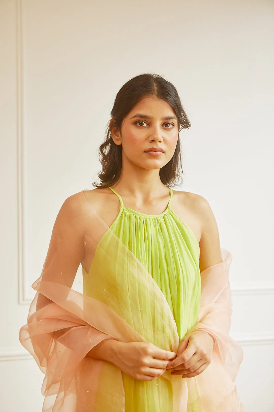 CHANDERI SLEEVEVELESS TUNIC SET
