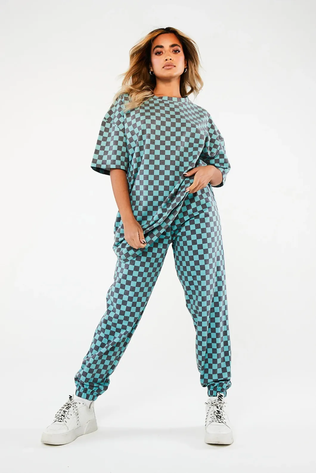 CHECKERBOARD SWEAT - TEAL