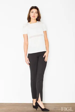 Chic Women's Straight-Leg Trousers with Side Zip and Fashionable Leg Slits - Size Guide Included