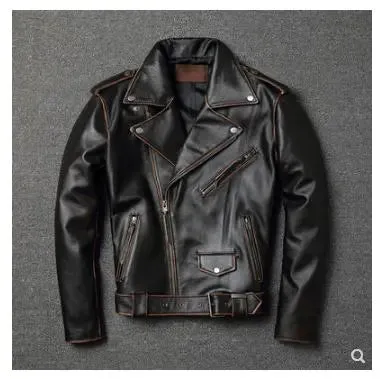 Classic biker genuine leather jacket.