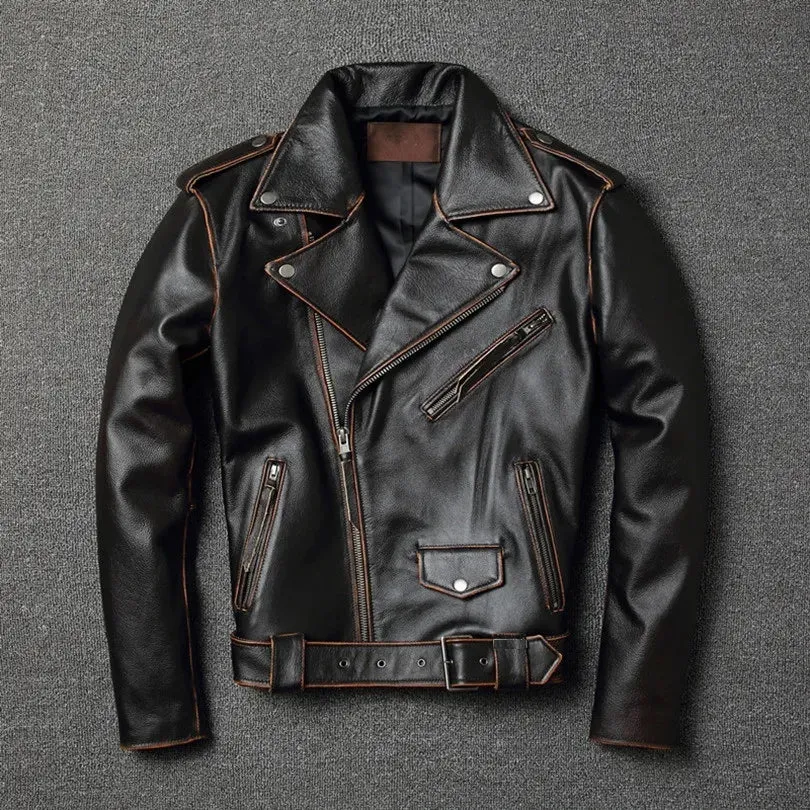 Classic biker genuine leather jacket.
