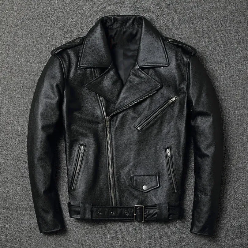 Classic biker genuine leather jacket.