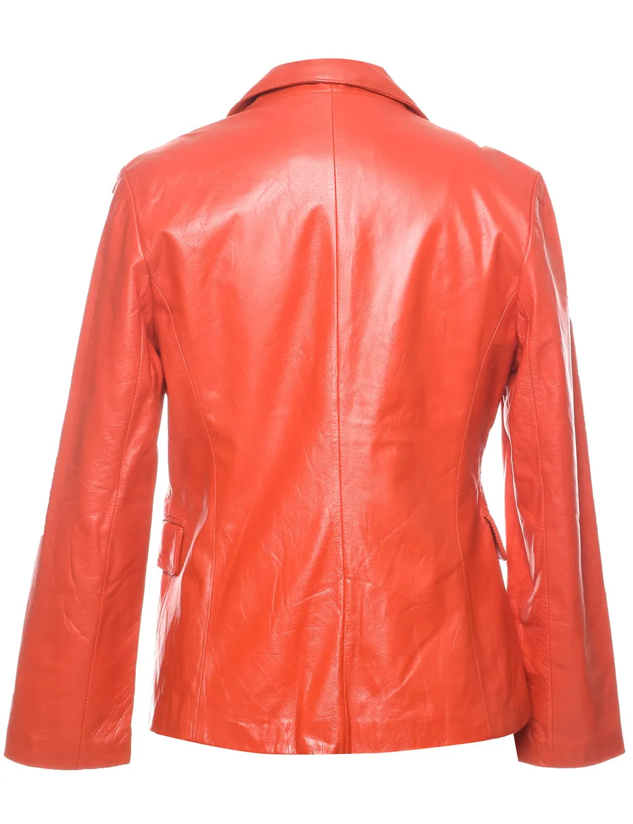 Classic Maroon Leather Jacket - S