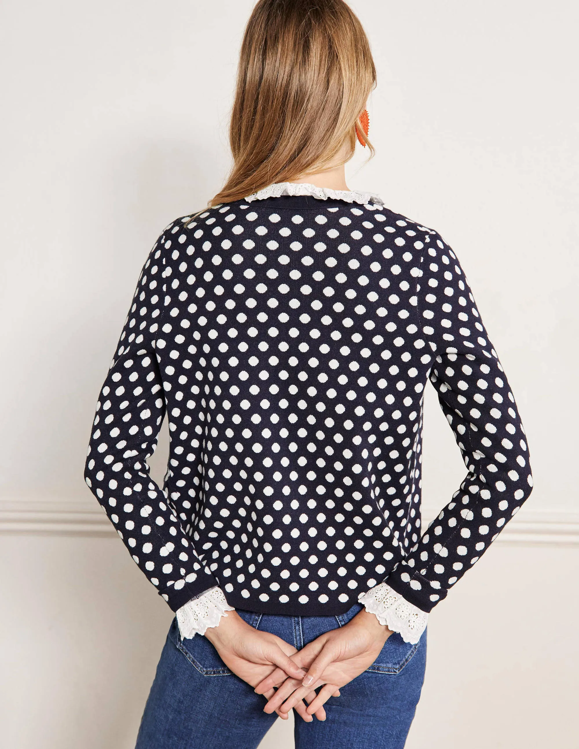 Cleo Jacquard Knitted Cardigan-Navy