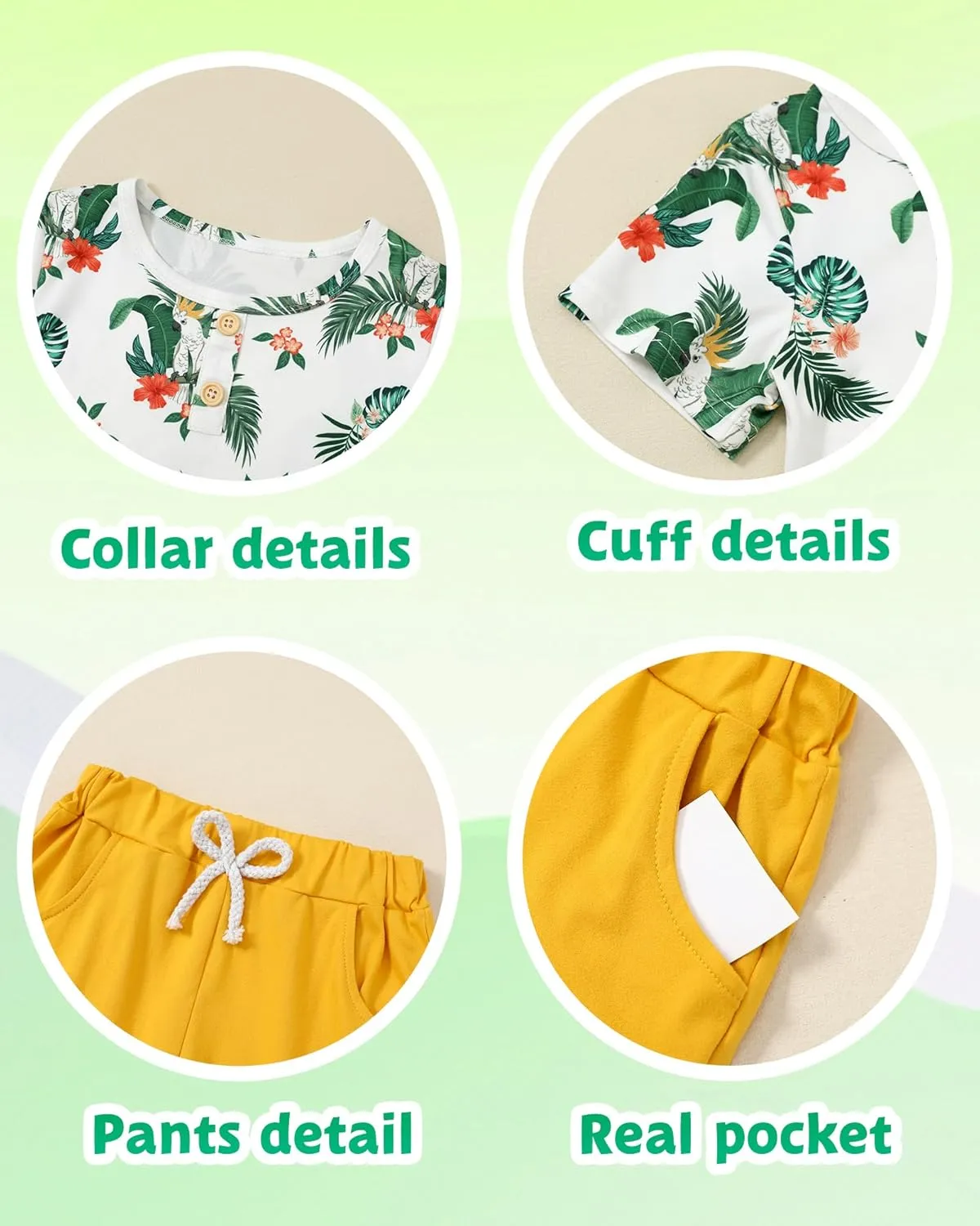 Coco&RARA Toddler Boy Clothes Outfits Kid Summer Hawaiian Print T-Shirt   Elastic Waist Pockets Shorts Clothes Set 2-7T