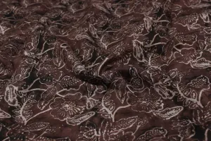 Coffee Brown Floral Viscose Cotton Fabric