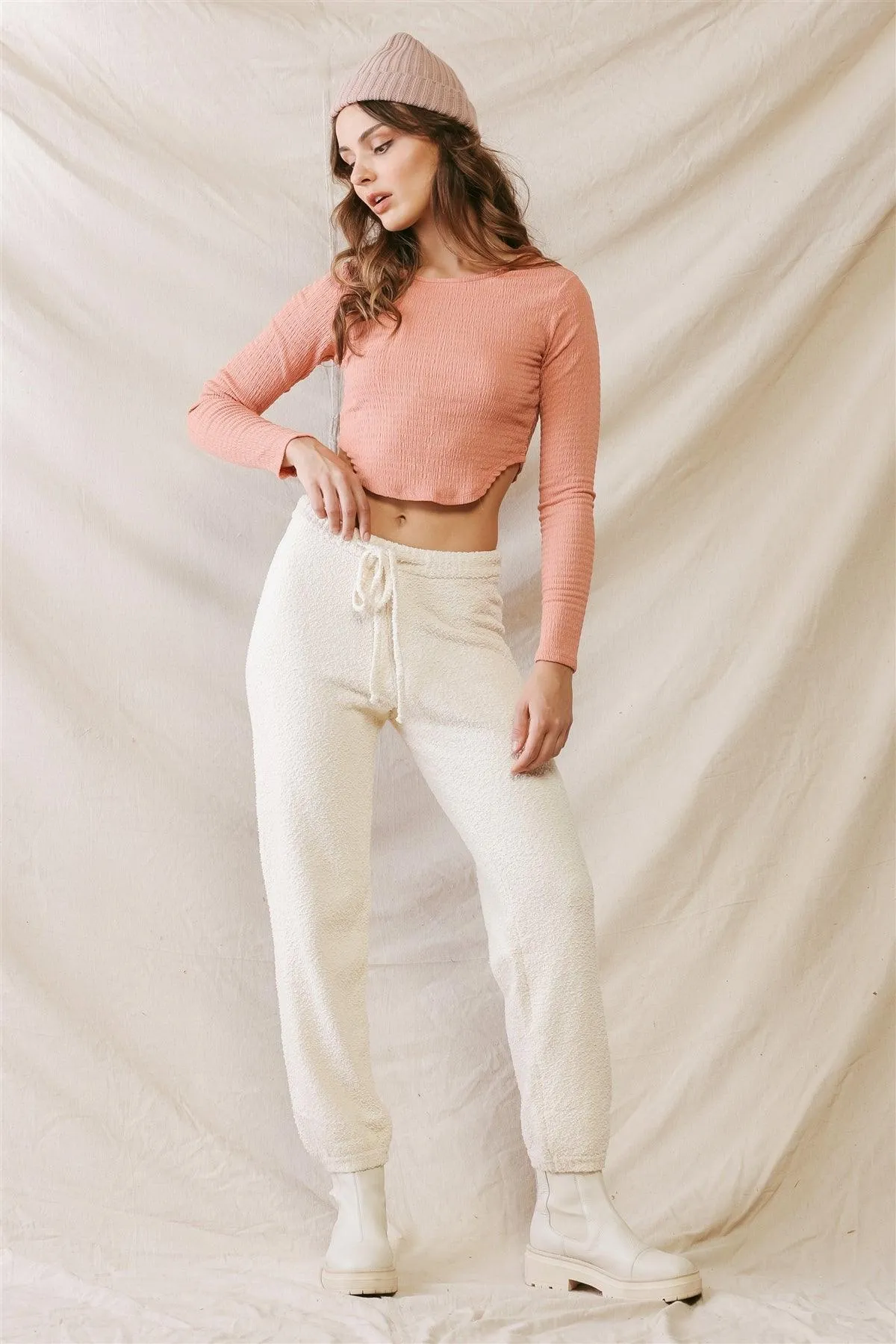 Cream Soft To Touch Elasticized Waist Pants /2-2