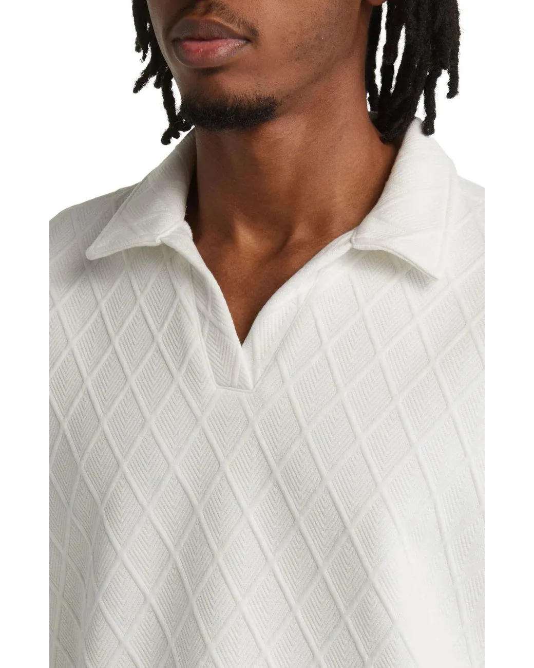 Diamond Jacquard Jersey Polo (White)