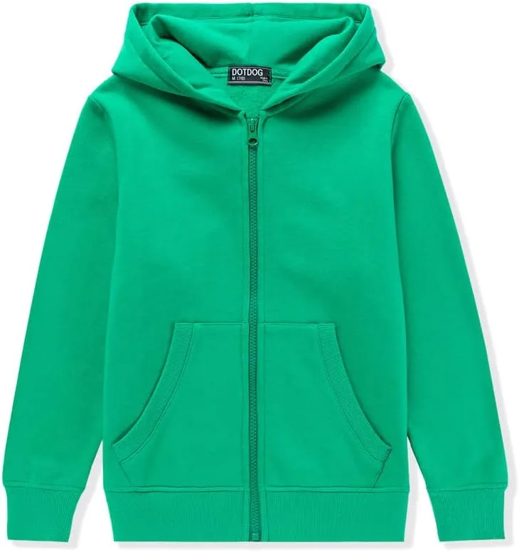 DOTDOG Unisex Kids Soft Brushed Fleece Basic Hooded Sweatshirt Full Zip-Up Hoodie for Boys or Girls (Age 3-12 Years)