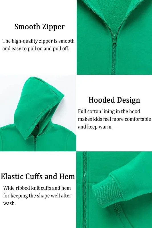 DOTDOG Unisex Kids Soft Brushed Fleece Basic Hooded Sweatshirt Full Zip-Up Hoodie for Boys or Girls (Age 3-12 Years)