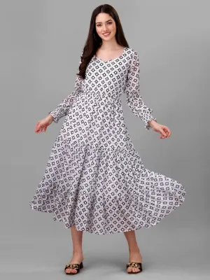 dresses for Women western wear Abstract White Maxi Dress