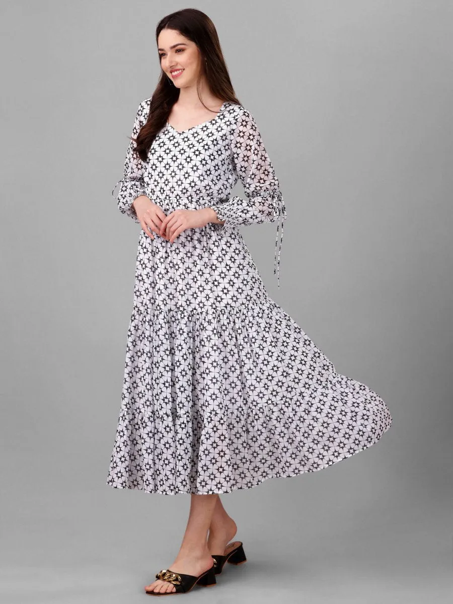 dresses for Women western wear Abstract White Maxi Dress