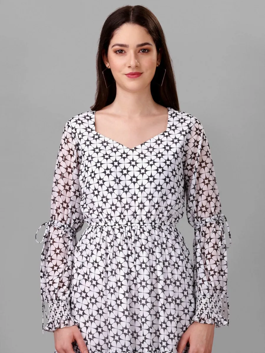 dresses for Women western wear Abstract White Maxi Dress