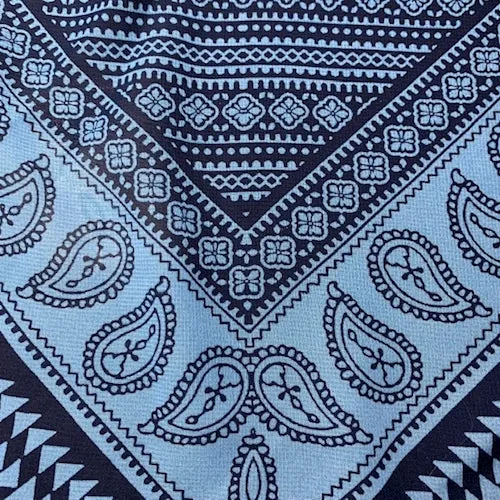 Dusty Blue/Navy Paisley Chevron Georgette Fabric