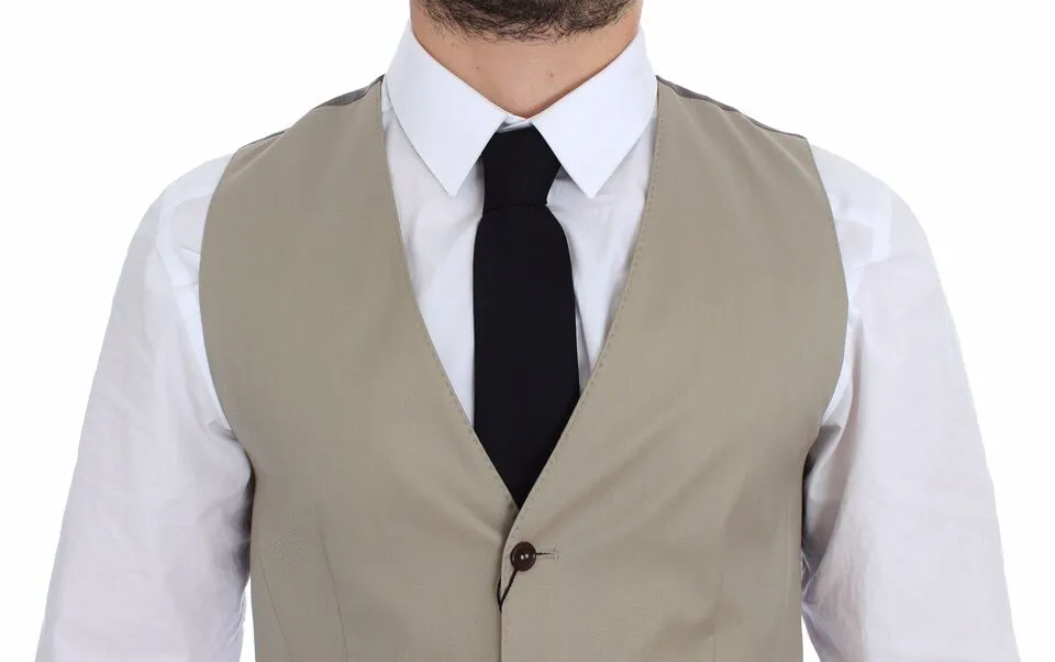 Elegant Beige Cotton Dress Vest