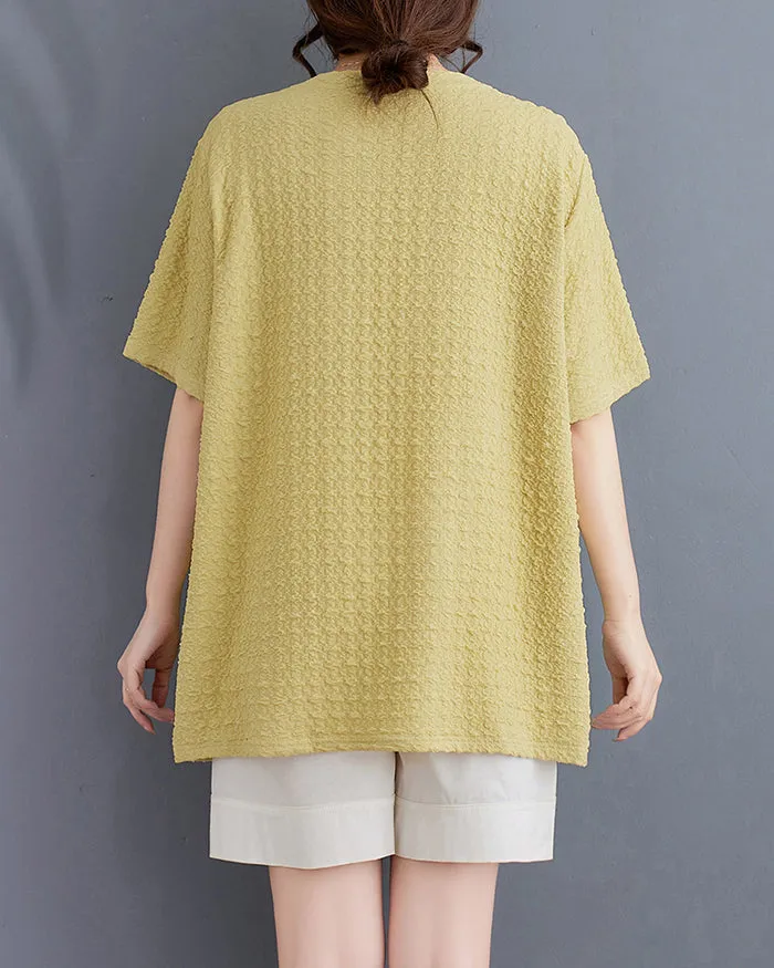 ellazhu Women's Shirt Short Sleeve Loose Oversize Crewneck Solid Split Hem Pullover Casual GA2746