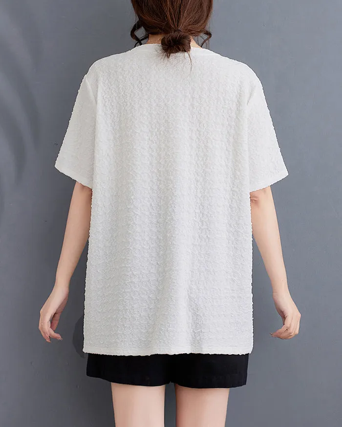 ellazhu Women's Shirt Short Sleeve Loose Oversize Crewneck Solid Split Hem Pullover Casual GA2746