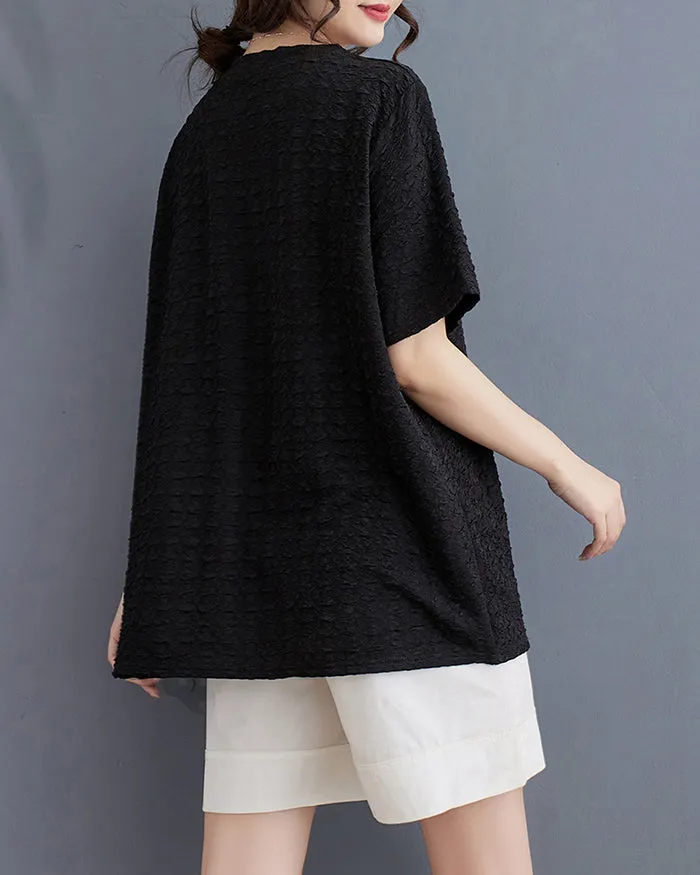 ellazhu Women's Shirt Short Sleeve Loose Oversize Crewneck Solid Split Hem Pullover Casual GA2746