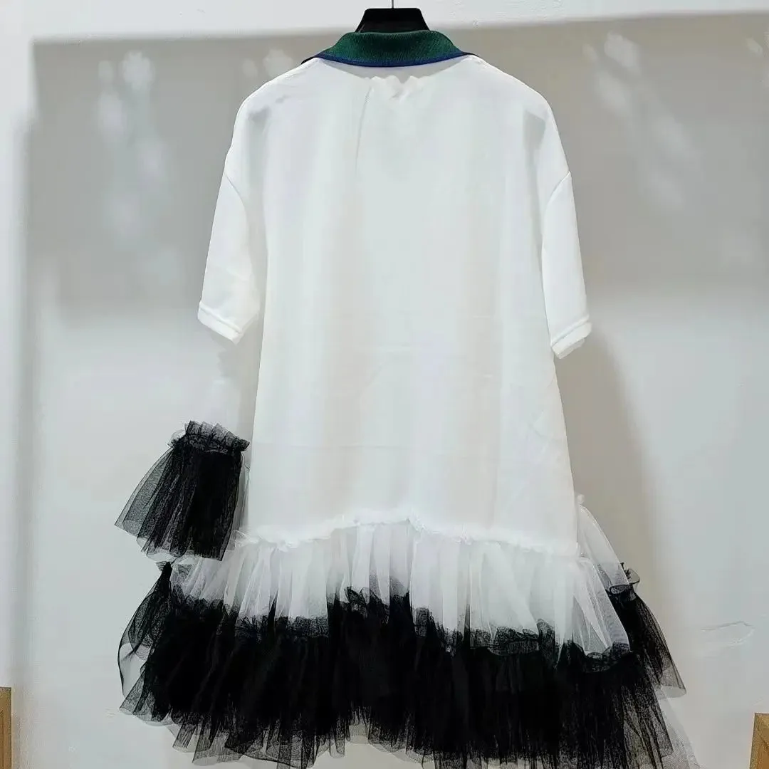 EM Mesh Splicing Ruffles Shirts