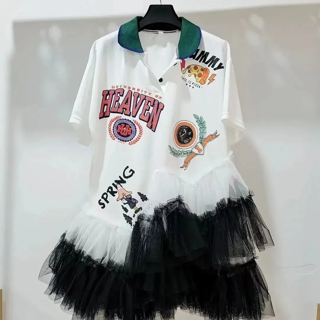 EM Mesh Splicing Ruffles Shirts