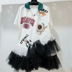EM Mesh Splicing Ruffles Shirts