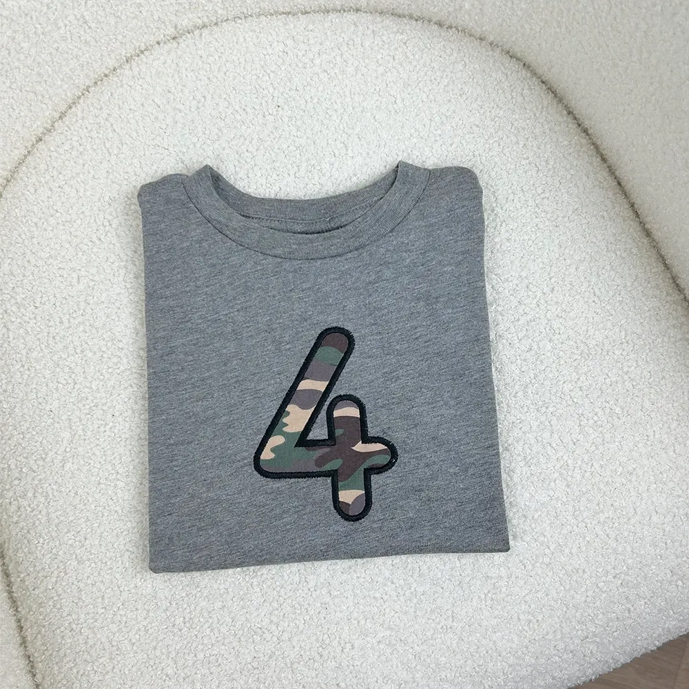 Embroidered Initial Camo Patch Kids T-shirts