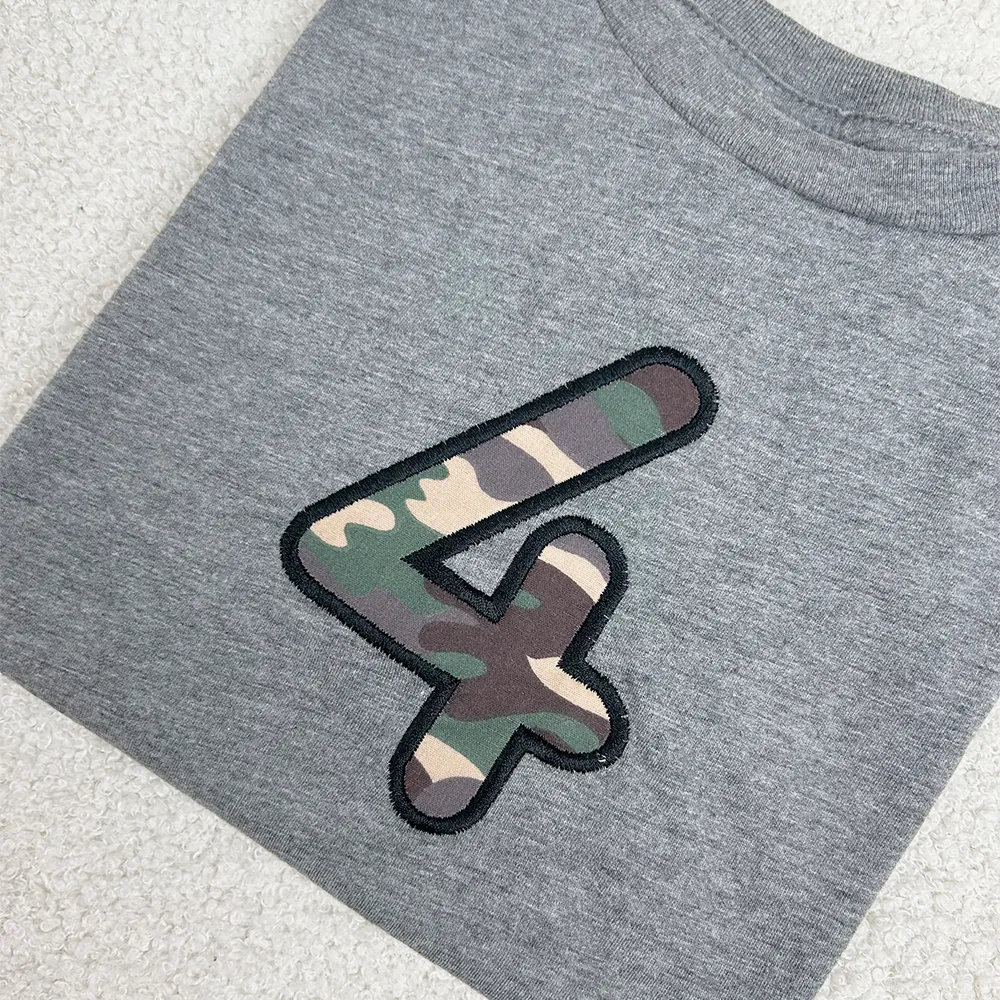 Embroidered Initial Camo Patch Kids T-shirts